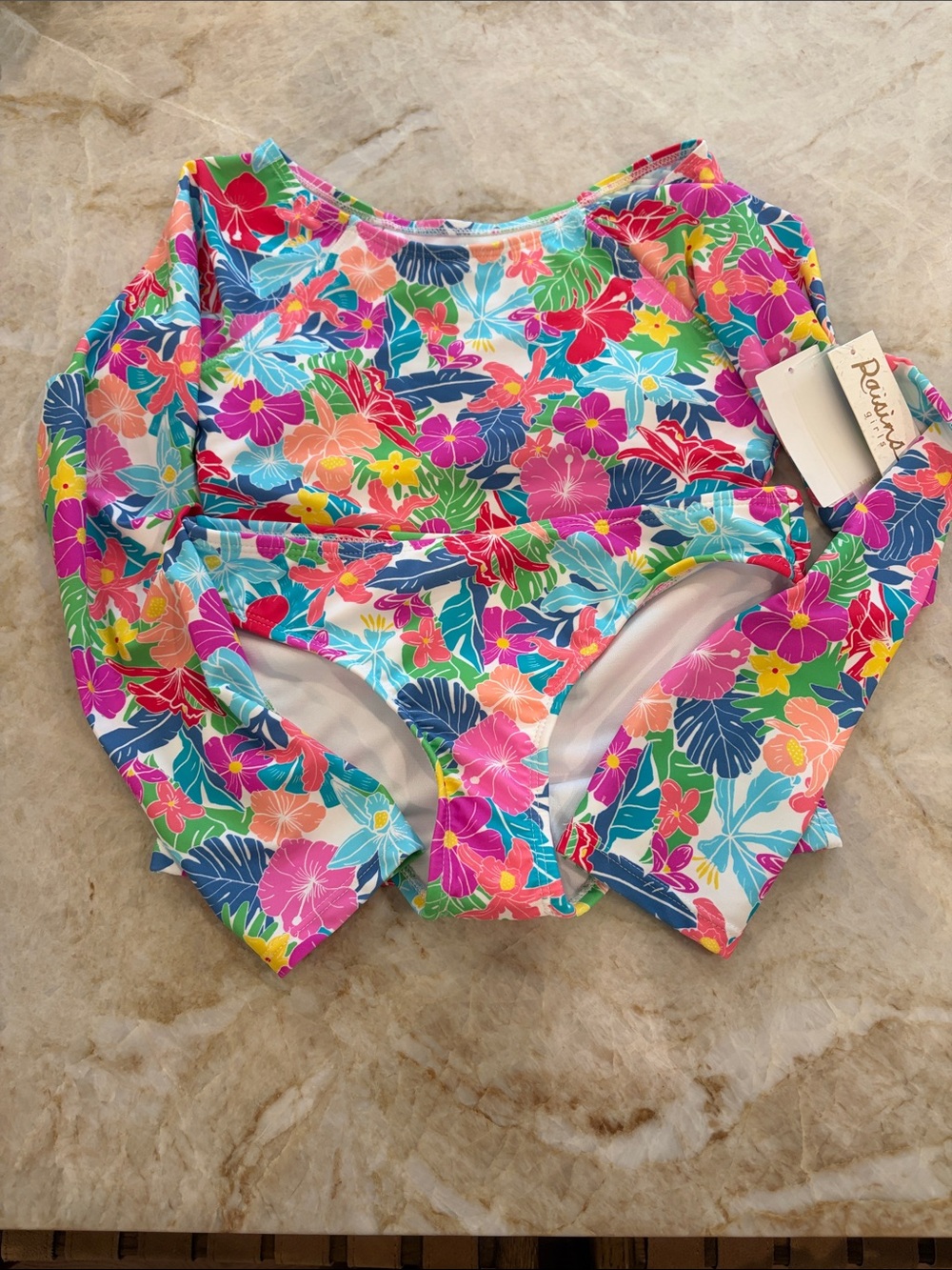 Raisins Kids Long-Sleeve Rashguard Swimsuit - Multi Pink Blue Green